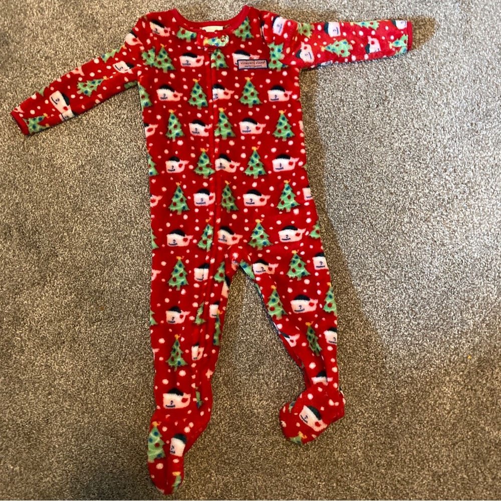 Vineyard Vines 12-18 Months Christmas zip up Pajamas Red High Pile Footie baby